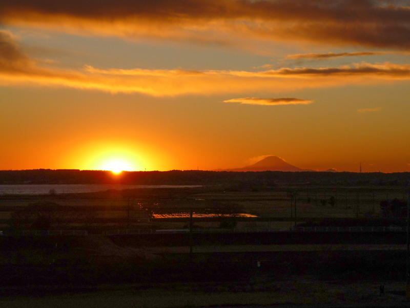 夕日と富士山